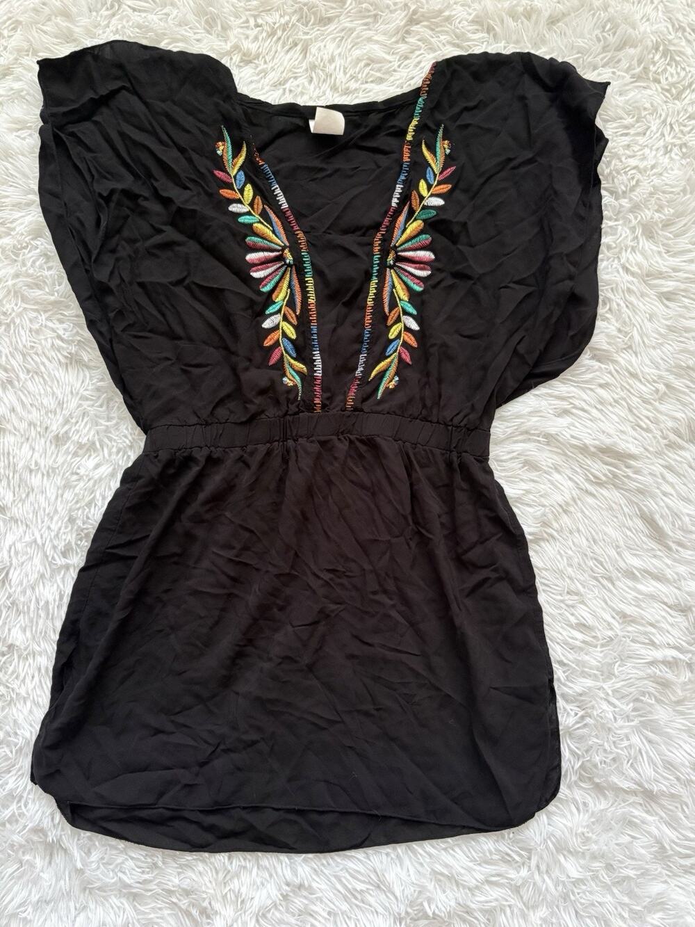Sol Swim Women’s S Black Multicolor Detail Rayon Swim Dress. Beautiful